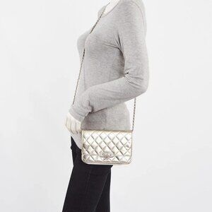 Chanel Silver Quilted Patent Leather Golden Class WOC Clutch Bag